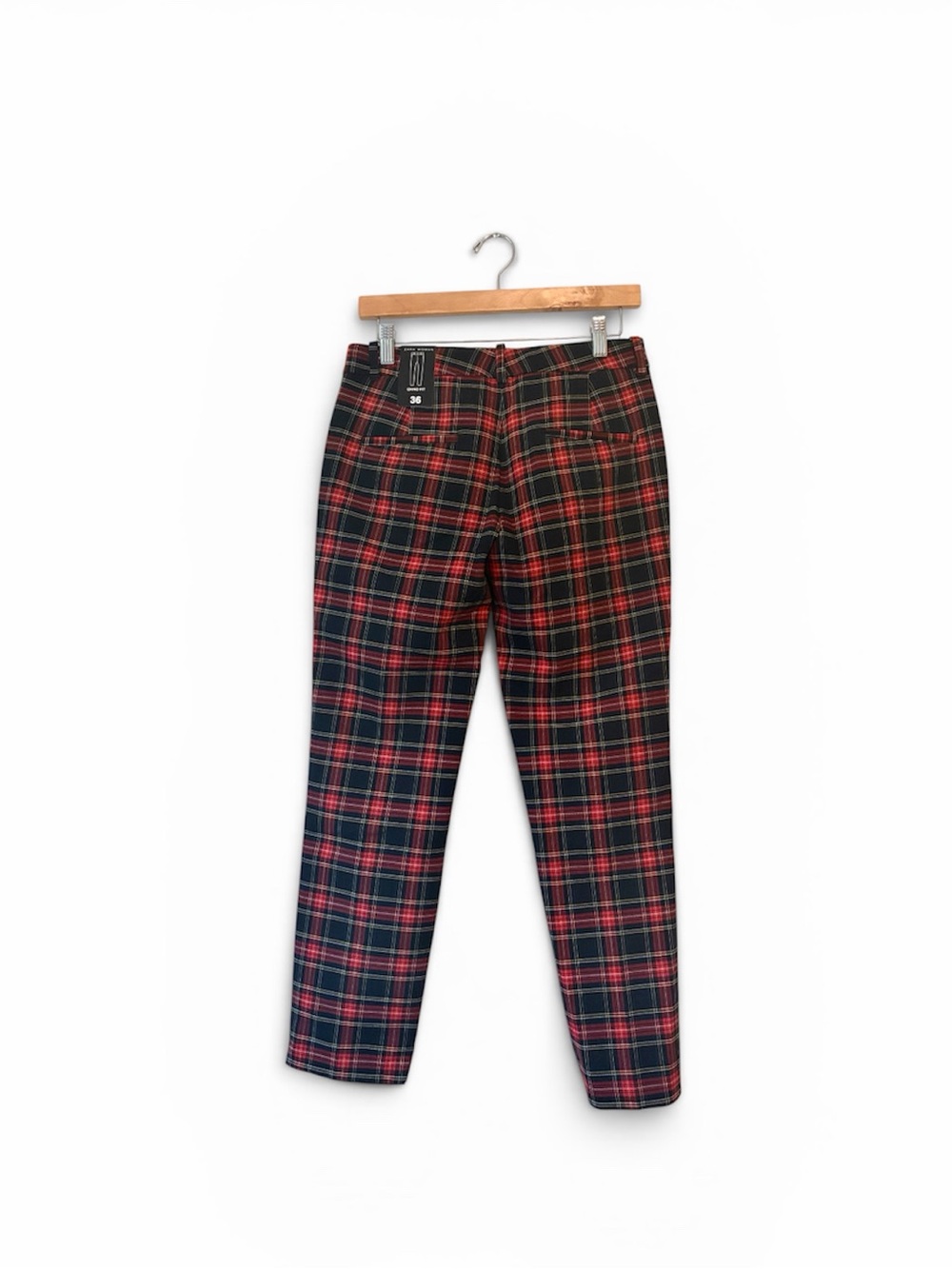 Plaid Slim Fit Women’s Pants - Red/Navy - Picture 3 of 8